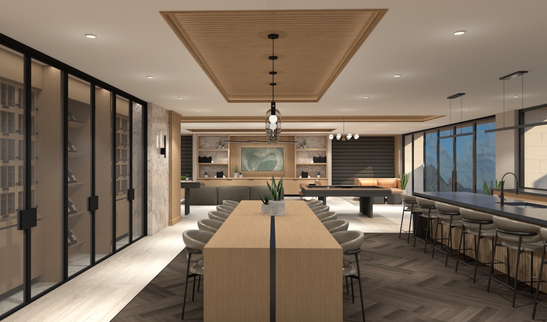 a room with a table and chairs